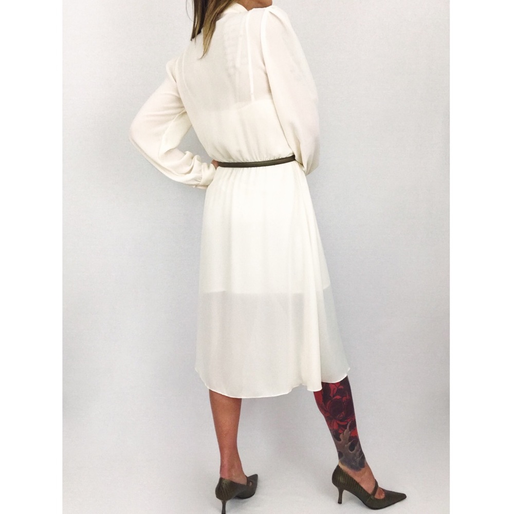 Vintage Sheer Ruffle Midi Dress in Ivory | Size S/M - Picture 7 of 15